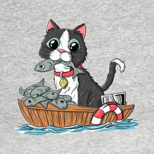 Cute Funny Cat Eat Fish Fishing Gift by Freid